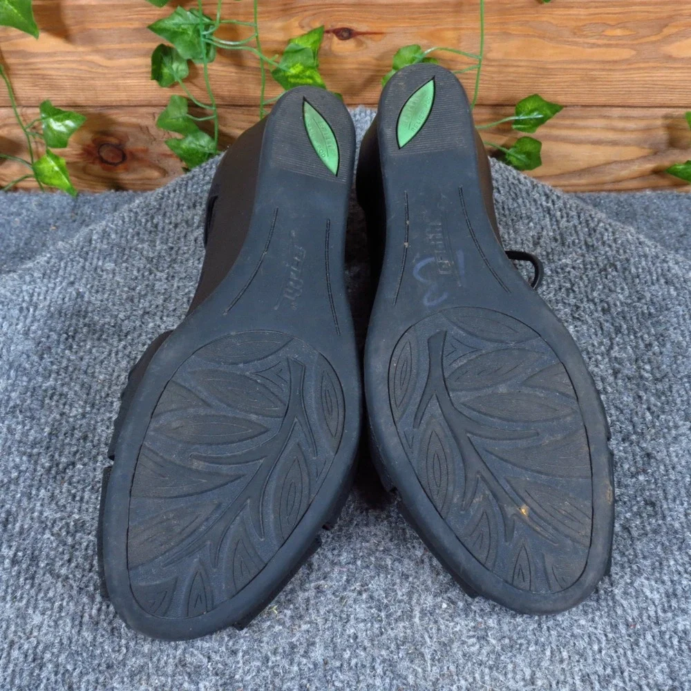 Earth Primrose Women Wedge Sandal Size 9 Comfort Walking Black Leather T-Strap